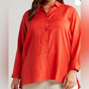 EILEEN FISHER classic organic linen button up shirt orange color size 3X